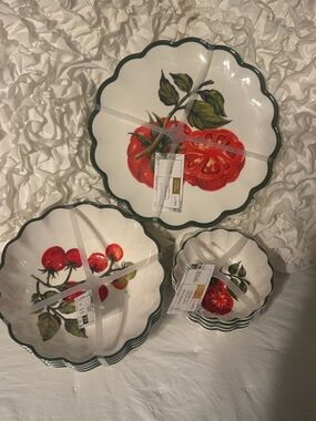 HOUSE & GARDEN Scalloped Edges Tomatoes On A Vine Melamine 12 pc Set